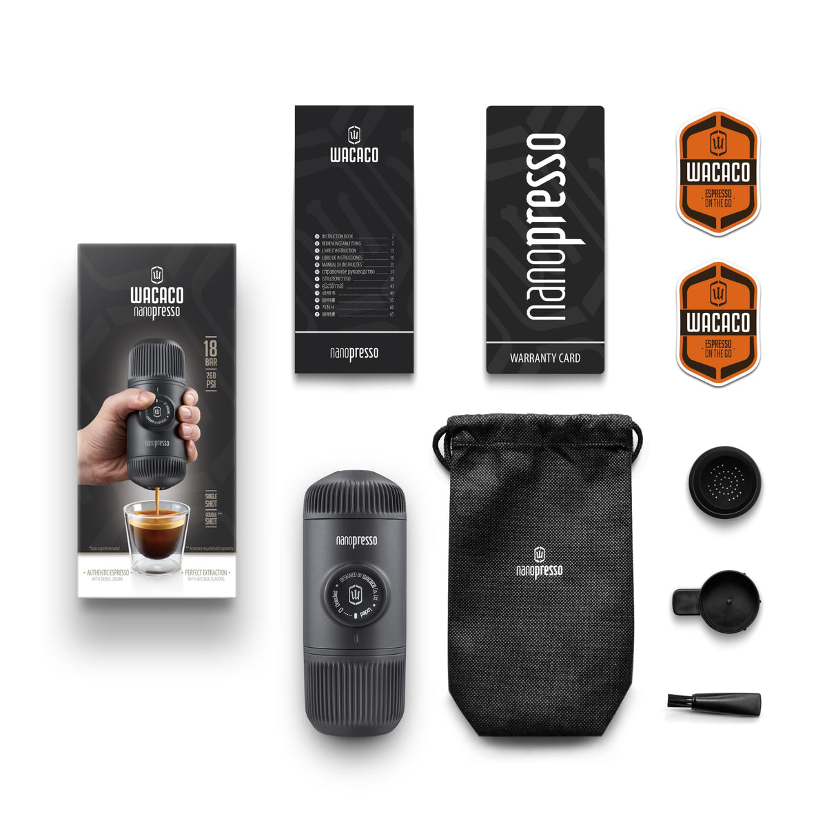 WACACO Nanopresso Portable Espresso Maker, Upgrade Version of Minipresso, 18 Bar Pressure, Small Travel Coffee Maker, Manually Operated. Perfect for Kitchen and Office