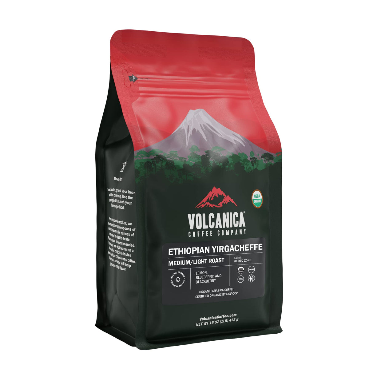 Äthiopischer Kaffee, Yirgacheffe-Region, USDA-Bio, gemahlen, koscher, frisch geröstet, 16 Unzen