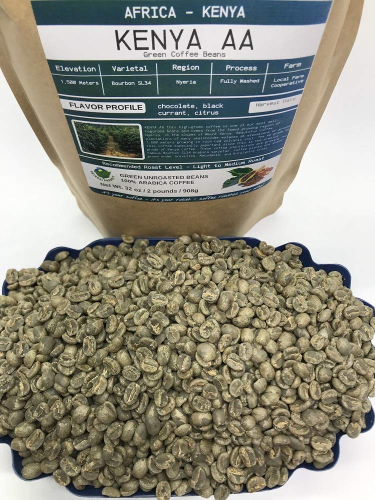 2-pound Kenya Aa (Unroasted Green Coffee Beans) premium Arabica beans grown northern Africa fresh current-crop beans for home coffee roasters, specialty-grade coffee beans, includes a free burlap bag