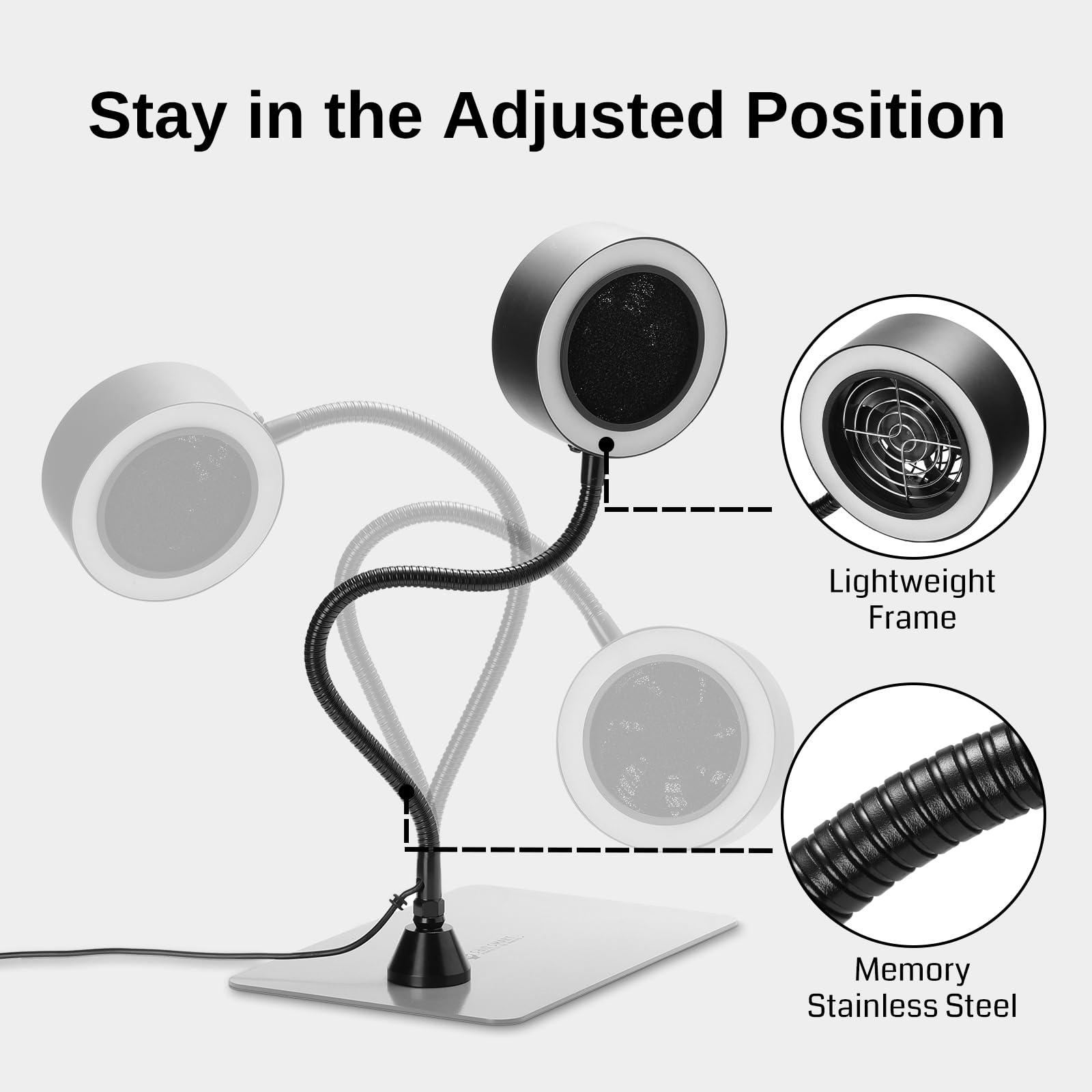 SainSmart Portable Fume Extractor Fan with LED Lights, Memory Stainless Steel Gooseneck & Replaceable Table Clamp, Magnetic Solder Smoke Absorber for Soldering DIY Working Station