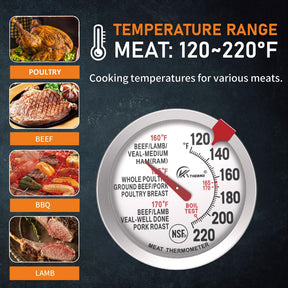 KT THERMO Meat Thermometer for Cooking - NSF certificated Instant Read Cooking Temperature Thermometer Oven Safe, Waterproof 2.5" dial, 5" Long Probe for Poultry,Roasting,Baking,BBQ Cooking