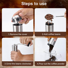 Manual Coffee Grinder - Portable Hand Coffee Grinder for Espresso & French Press, Adjustable Ceramic Burr Coffee Grinder for Travel, Home, and Camping, Perfect for Beginners and Coffee Enthusiasts