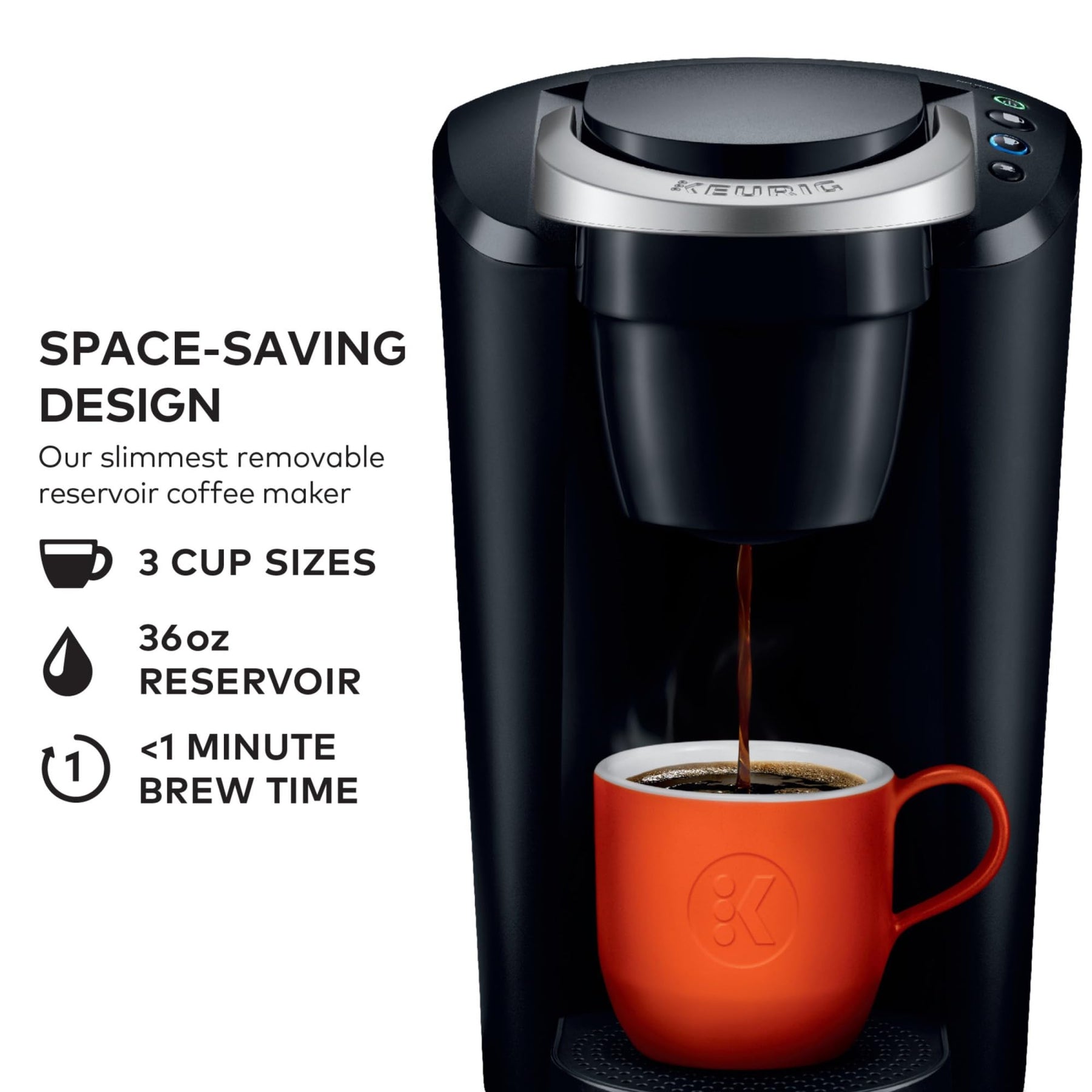 Keurig K-Compact Einzelportions-K-Cup-Pad-Kaffeemaschine, mit 3 Brühgrößen, Smart Start-Funktion, abnehmbarem 36oz-Tank, schwarz