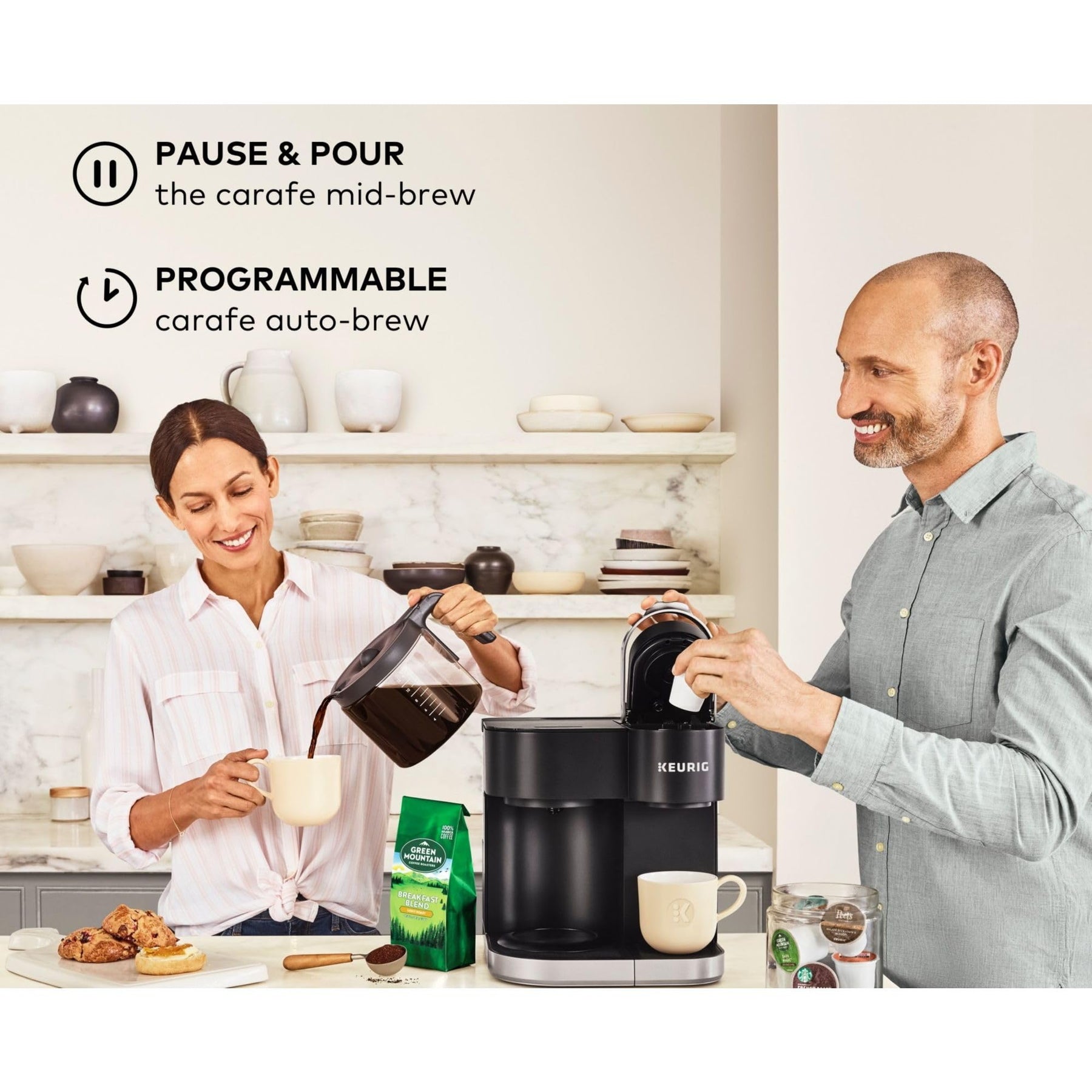 Keurig K-Duo シングルサーブ K-Cup ポッド &amp; カラフェ コーヒーメーカー、複数の抽出サイズ、60 オンスの取り外し可能なリザーバー、プログラム可能な自動抽出カラフェ、(第 1 世代)、ブラック