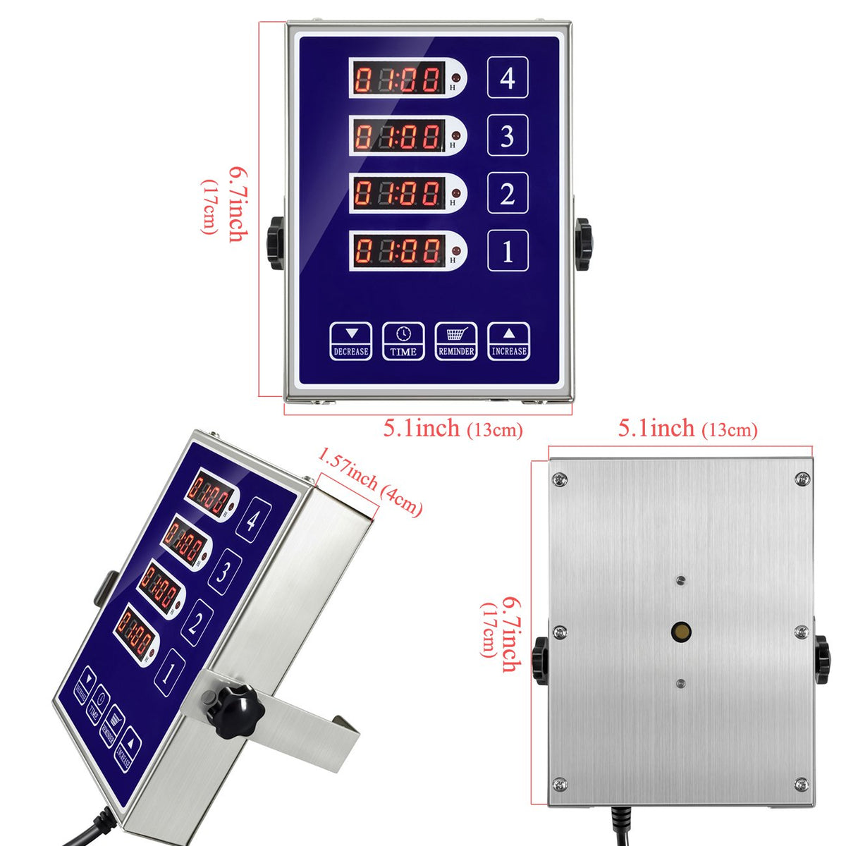 YOOYIST Küchentimer zum Kochen – 4-Kanal Gewerbe-Küchentimer Restaurant-Küchenbedarf – Edelstahl LED-Technologie Küchentimer Digital – Erinnerungsfunktion, Lauter Alarm, Blau