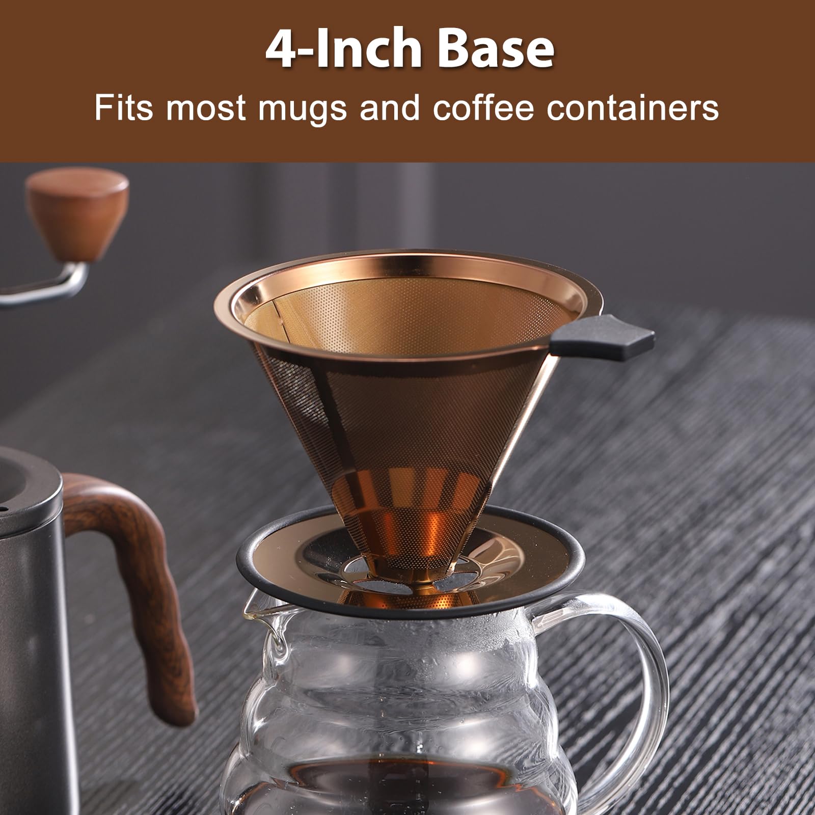 Pour Over Coffee Dripper INSINTAR Stainless Steel Drip Cone Brew Coffee Filter, Reusable Metal Coffee Strainer With Non-Slip Ring&Handle Paperless Pour Over Coffee Maker 1-4 Cup(Titanium Copper)