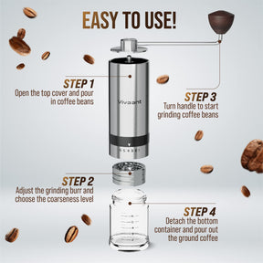 Vivaant Manual Coffee Grinder — Hand Coffee Grinder with Adjustable Dragon Tooth Stainless Steel Conical Burr, No-Power, Manual Coffee Grinder for Drip Coffee, Espresso, French Press, and More!