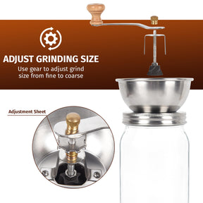 Mason Jar Coffee Grinder, Manual Coffee Grinder Lid Attachment for Regular Mouth Mason Jars, Stainless Steel Mason Jar Lid and Ceramic Burr, Mason Jar Accessories Ideal for Camping & Home Barista