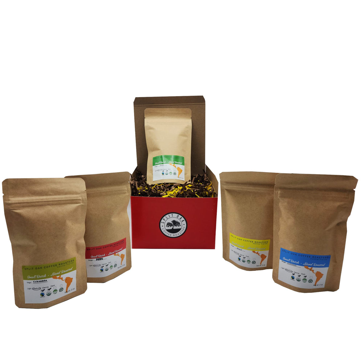 Kaffeeproben 5er-Pack Kaffee-Geschenkset Las Americas. Gourmet-Bio-Kaffee mittlerer Röstung, ganze Bohnen mit den besten Bohnen aus Mexiko, Guatemala, Peru, Kolumbien und Brasilien