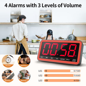 VOCOO Digitaler Küchentimer mit extragroßem 7,8-Zoll-Display, magnetischer LED, mit 3 Helligkeits-, 4 Alarm- und 3 Lautstärkestufen, batteriebetriebener Countdown-Countup-Timer zum Kochen, für den Unterricht, das Heim-Fitnessstudio