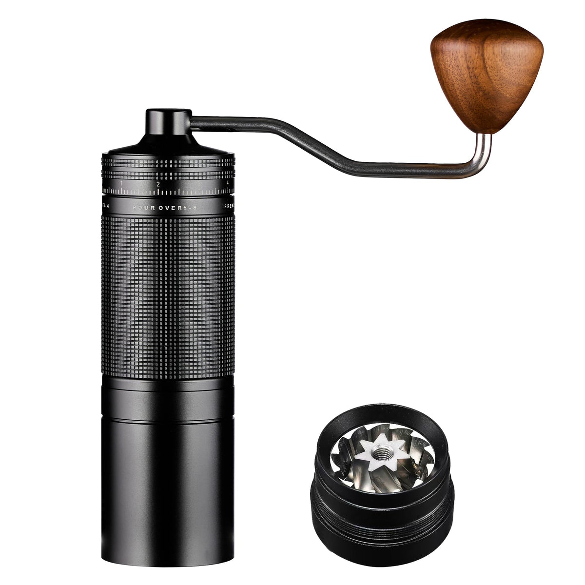 Zalnuuk Z30 Manuelle Kaffeemühle mit 7-Sterne-Mahlwerk aus Edelstahl, Handkaffeemühle für French Press, Mokka, Espresso, extern verstellbares Design, Positionierung mit drei Lagern, schwarz, 20 g