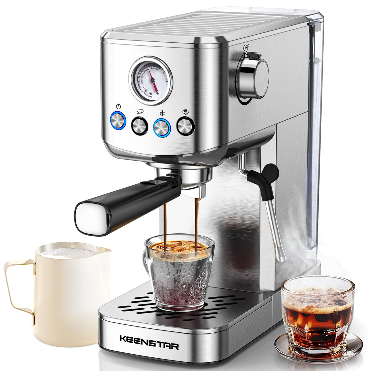 KEENSTAR Espressomaschine, 20 Bar Cold Brew Espressomaschine mit Milchaufschäumer, Dampfstab, Latte-Maschine für Cappuccino, Latte, Geschenke für Ihren Liebhaber