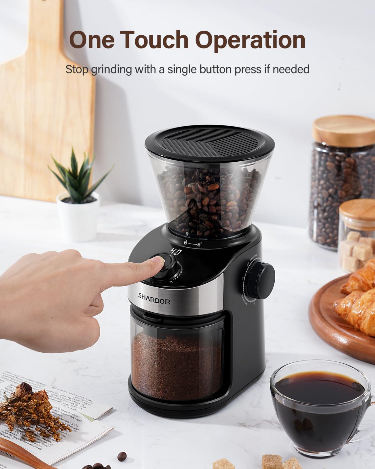 SHARDOR Burr Coffee Grinder Electric with 32 Grinding Sizes, Coffee Grinders for Home Use with 40 Seconds Adjustable Electronic Timer, Coffee Bean Grinder with Chamber Cleaning Button