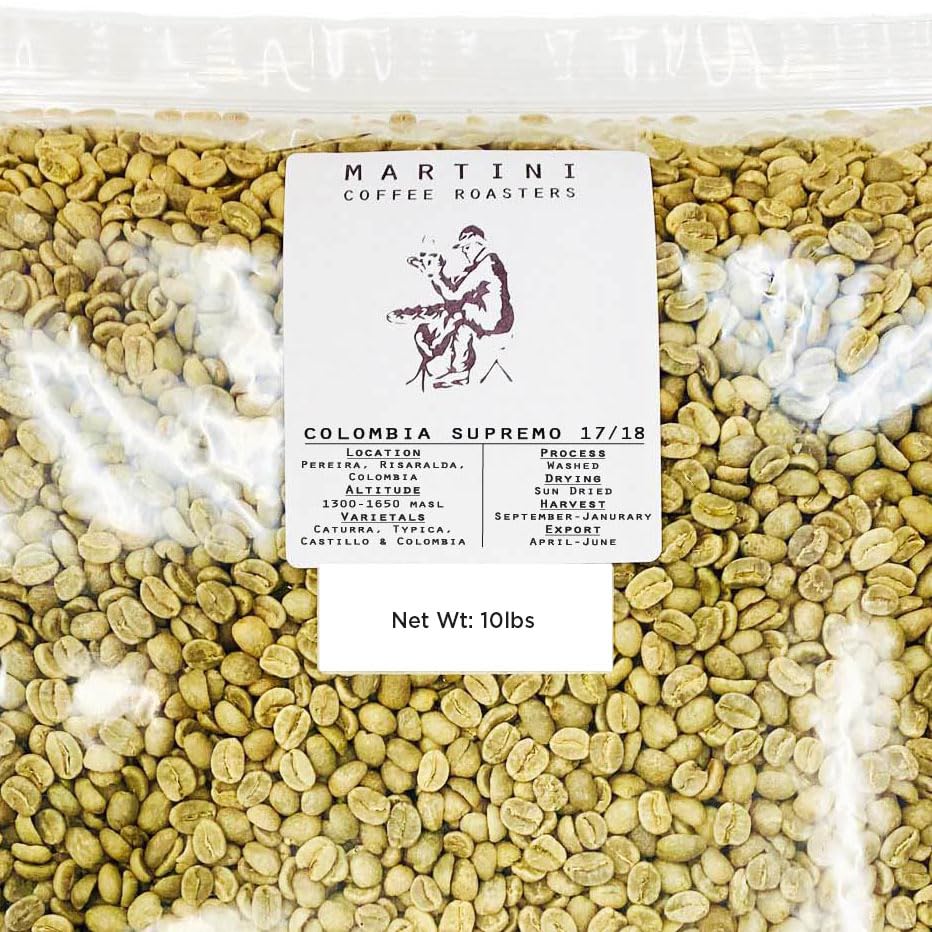 10lbs - Unroasted Green Coffee Beans - Colombia Supremo 17/18 - Green Coffee Beans For Roasting - Martini Coffee Roasters