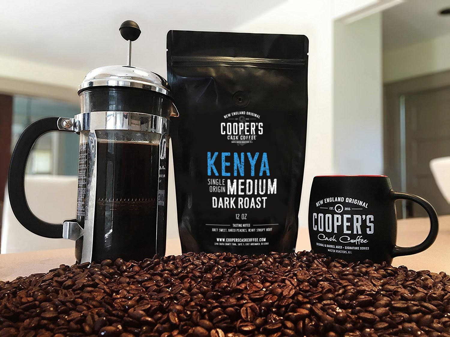 Kenya AA Medium Dark Roast Coffee Beans, Single Origin Whole Bean Coffee, Full Bodied Gourmet Coffee - 12 oz Bag