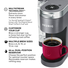 Keurig K-Supreme シングルサーブ K-Cup ポッドコーヒーメーカー、マルチストリームテクノロジー、4 種類の抽出サイズ、66 オンスのデュアルポジション取り外し可能リザーバー、グレー