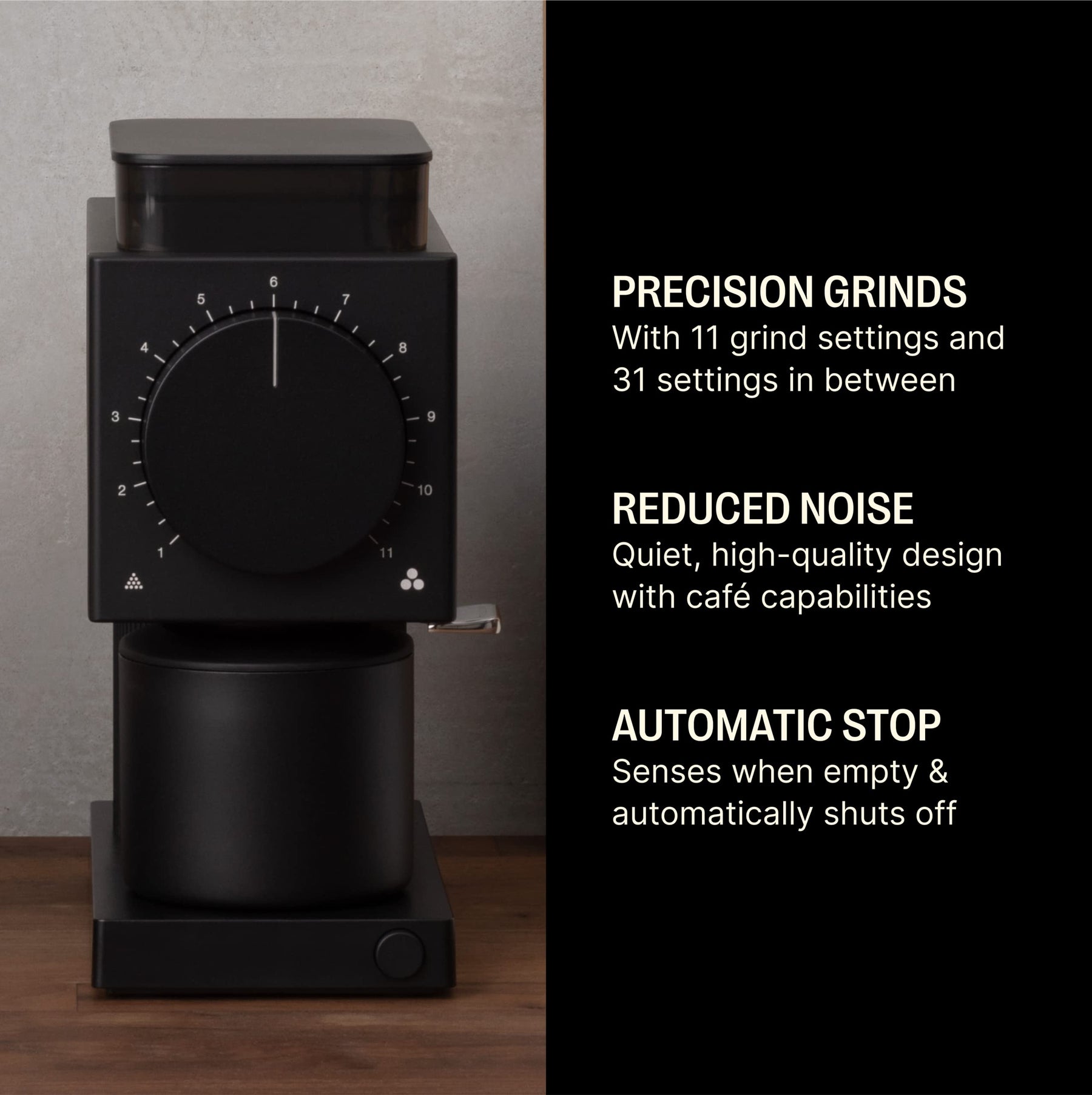 Fellow Gen 2 Ode Brew Grinder – Elektrische Kaffeemühle mit Mahlwerk und 31 Einstellungen für Filterkaffee, French Press und Cold Brew – Geringer Platzbedarf – Mattschwarz