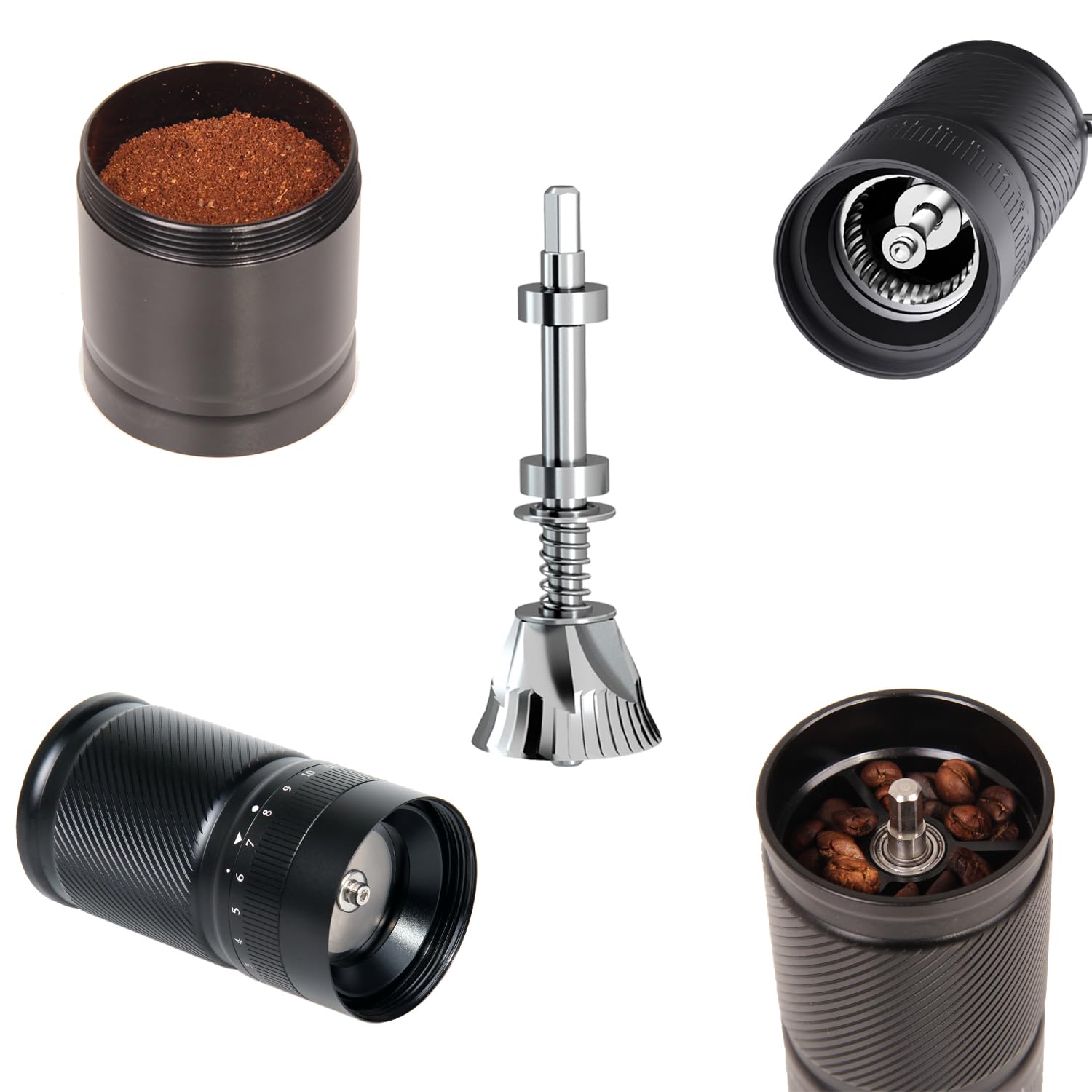 DACLL Manual Coffee Grinder with Numerical External Adjustable Setting, Capacity 30g with CNC Stainless Steel Conical Burr (black)