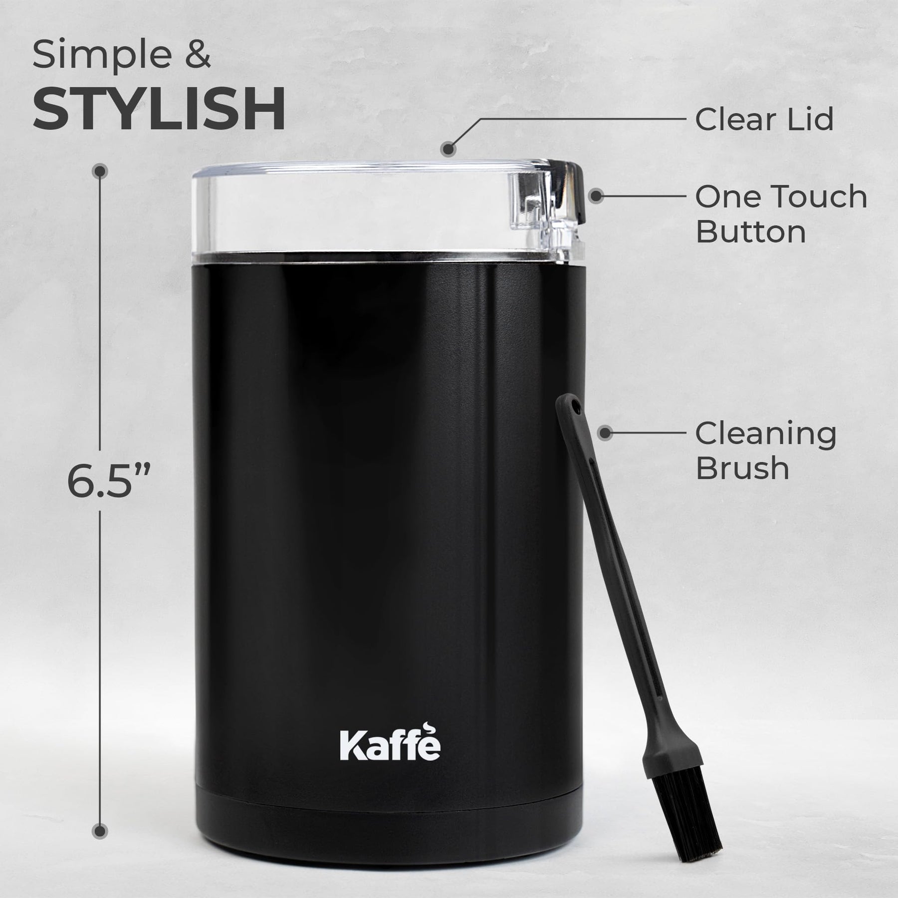 Kaffe ワンタッチ コーヒーグラインダー 電動 クリーニングブラシ付き (3 オンス) - 家庭用コーヒーグラインダー - 1 回の挽きで最大 12 杯分のコーヒーを挽くことができます - 簡単にオン/オフできるコーヒー豆グラインダー - ブラック