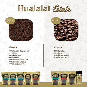 Hualalai Estate Whole Bean 100% Kona Coffee - Medium Dark Roasted Hawaiian Grown Beans - Pesticide-Free Gourmet Grade Premium Coffee (7 oz)