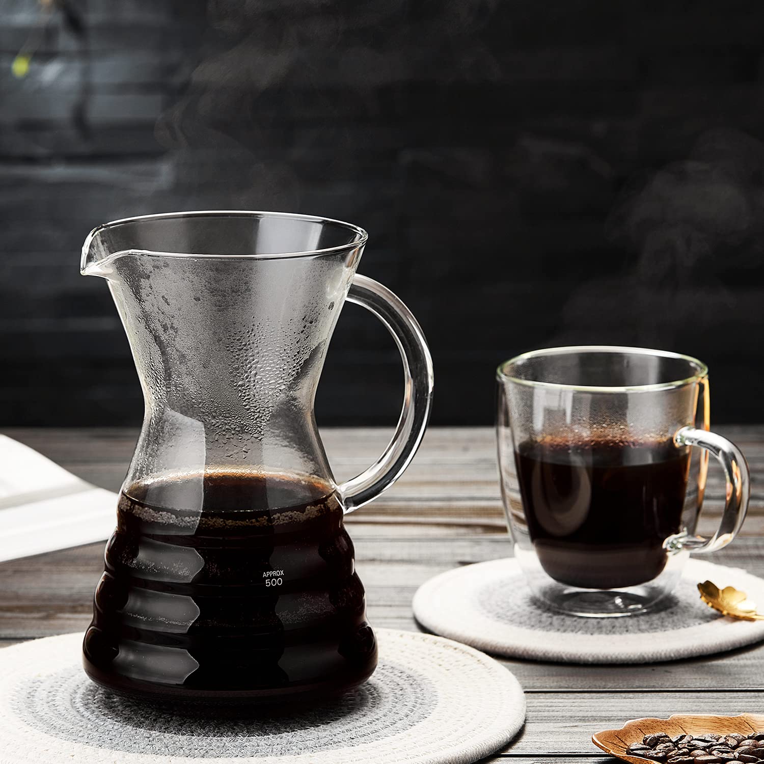 Unzerbrechlicher Pour-Over-Kaffeebereiter mit permanentem Edelstahlfilter für 8 Tassen, verdicktes, hitzebeständiges Borosilikatglas, Tropfkaffeemaschine, herdplattensicher