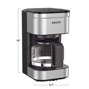 KRUPS シンプルブリュー コンパクト 5カップ コーヒーメーカー: ステンレススチールデザイン、一時停止&amp;抽出機能、保温機能、再利用可能なフィルター、滴り落ちないカラフェで朝の淹れものが簡単にでき、お手入れも簡単