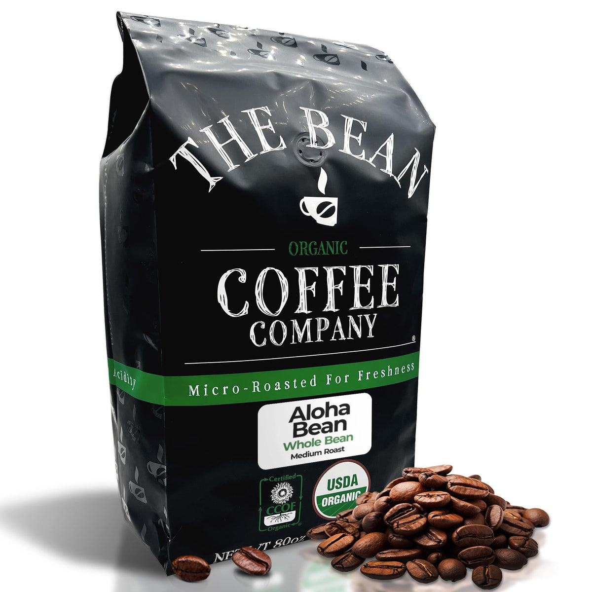 The Bean Organic Coffee Company Aloha Bean (Hawaiian Hazelnut), Medium Roast, Whole Bean Coffee, 5-Pound Bag