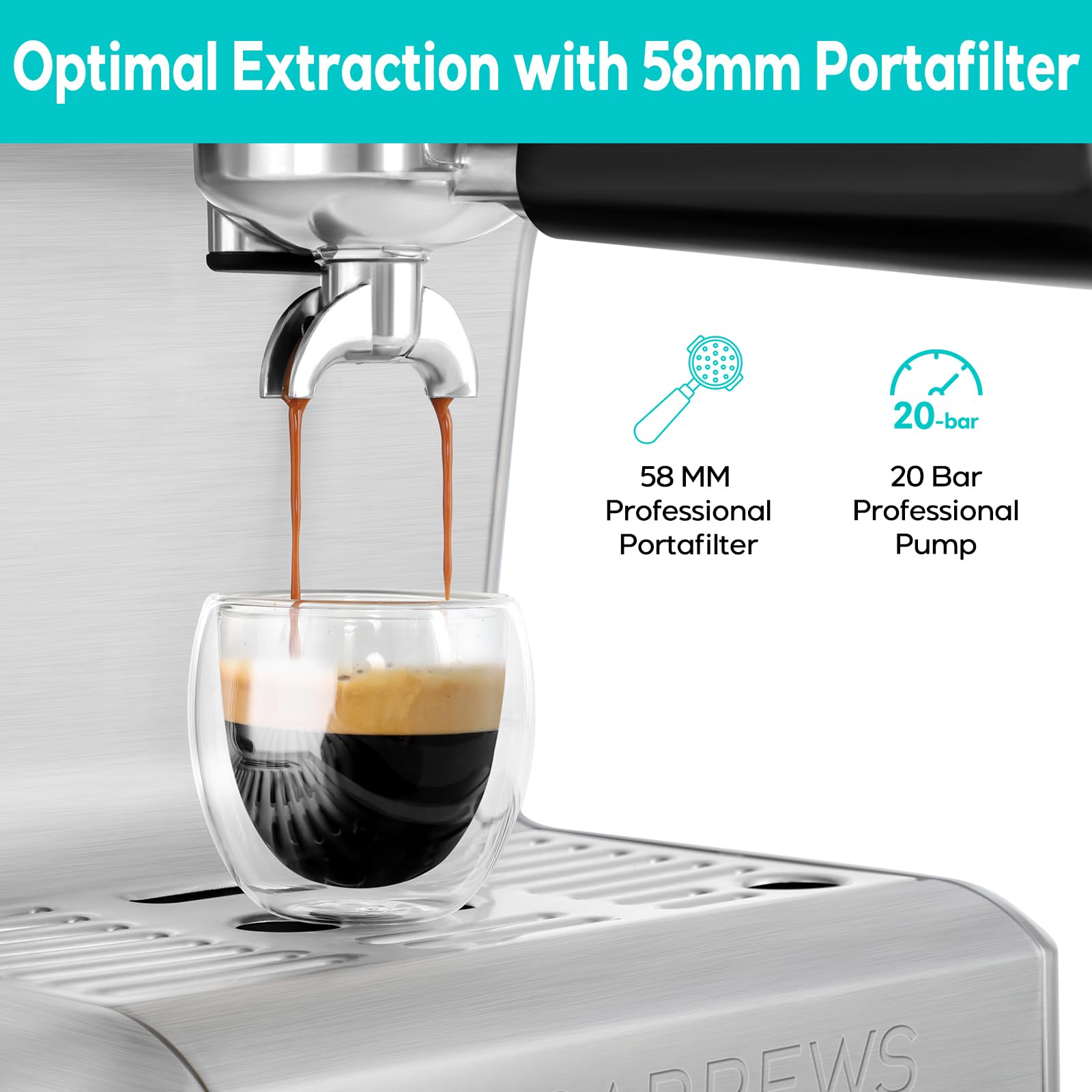 CASABREWS Espresso Machine with LCD Display, Powerful Milk Frother and Customizable Brewing Temperature, Provides Barista-Level Lattes and Cappuccinos