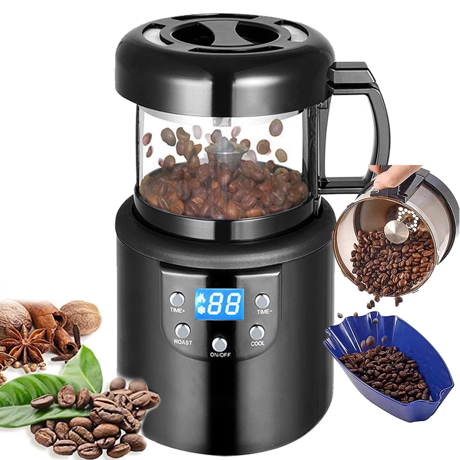 JINGEDD 1400 W 100 g 110 V elektrische Kaffeeröstmaschine, Kaffeeröstmaschine, automatische kleine Heißluft-Kaffeebohnenröstmaschine, einstellbare Windgeschwindigkeit, für Café, Geschäft, Zuhause, Büro