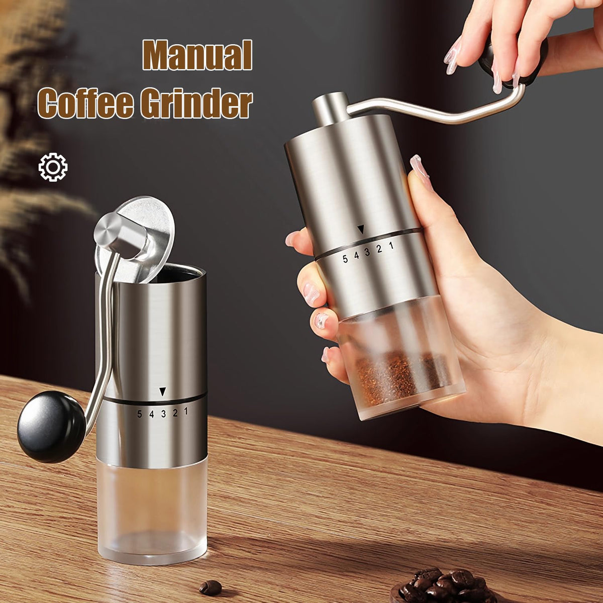 EZLucky Portable Manual Coffee Grinder - Conical Burr with 5 Adjustable Settings for Smooth Grinding, Perfect for Espresso Enthusiasts at Home, Office, or Camping