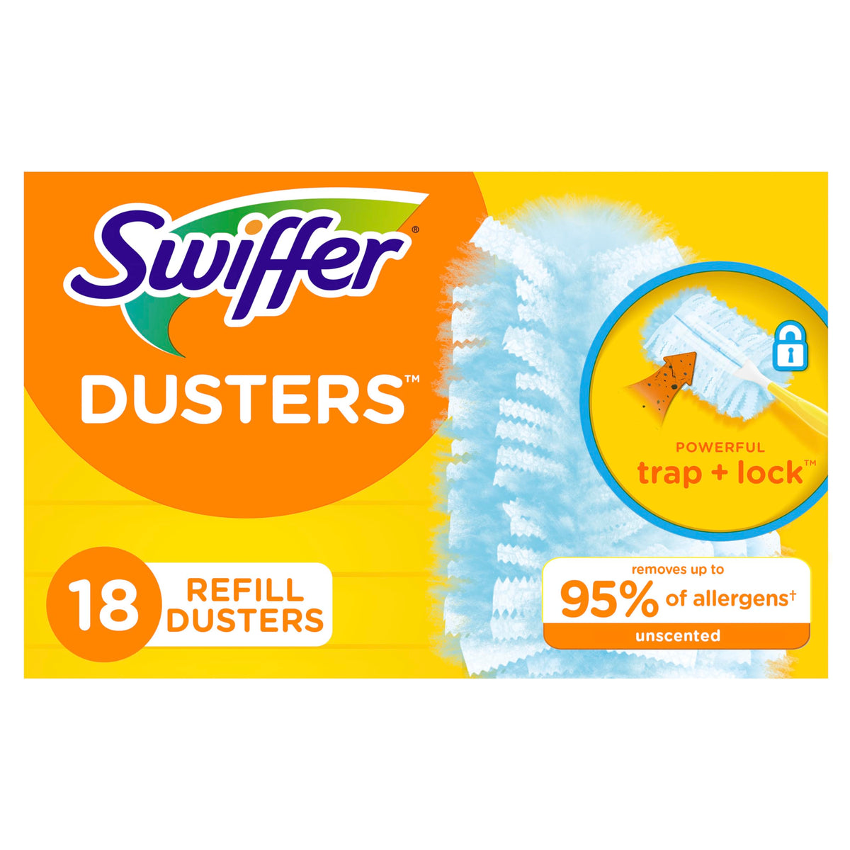 Swiffer Dusters Refill for Cleaning, Feather & Microfiber Duster Disposable Alternative, for Dusting Furniture, Blinds, Ceiling Fans, Walls, Helps Remove Allergens, Unscented, 18ct