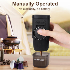 DIVINOCAFFÉ Mini Espresso Machine, Portable Espresso Maker Compatible for Capsules and Coffee Powder, Small Travel Coffee Maker, Manually Operated, 18 Bar Pressure, Perfect for Camping.