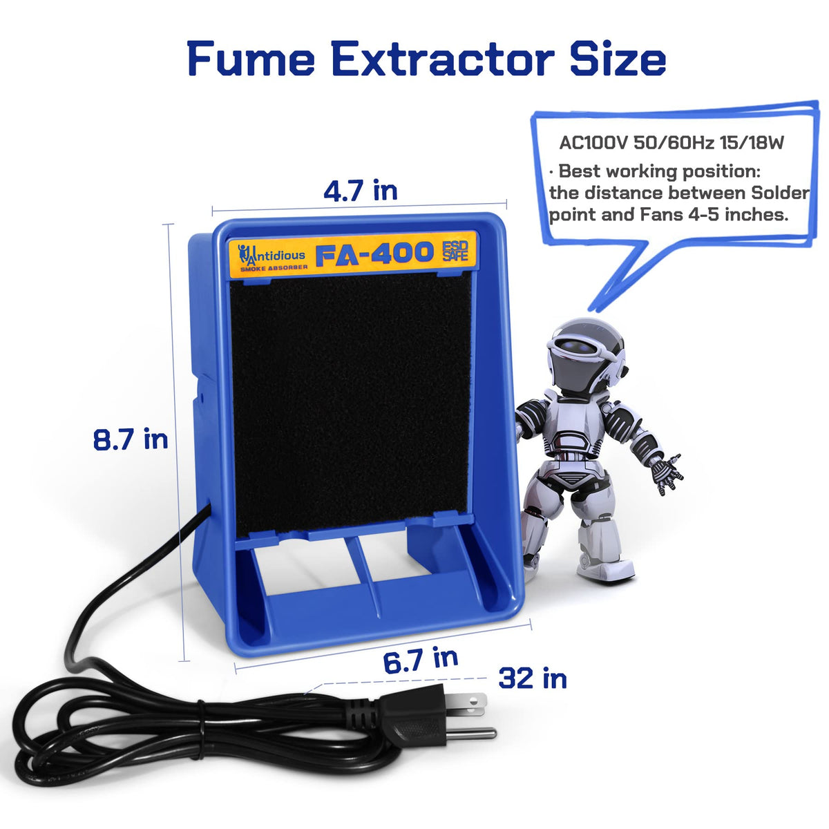 Antidious Fume Extractor Anti-ESD Solder Smoke Absorber Portable Filter for Soldering DIY Fan Extraction Equipment with Spare Activated Carbon for Brazing Welding Soldering, Fume Prevention Remover