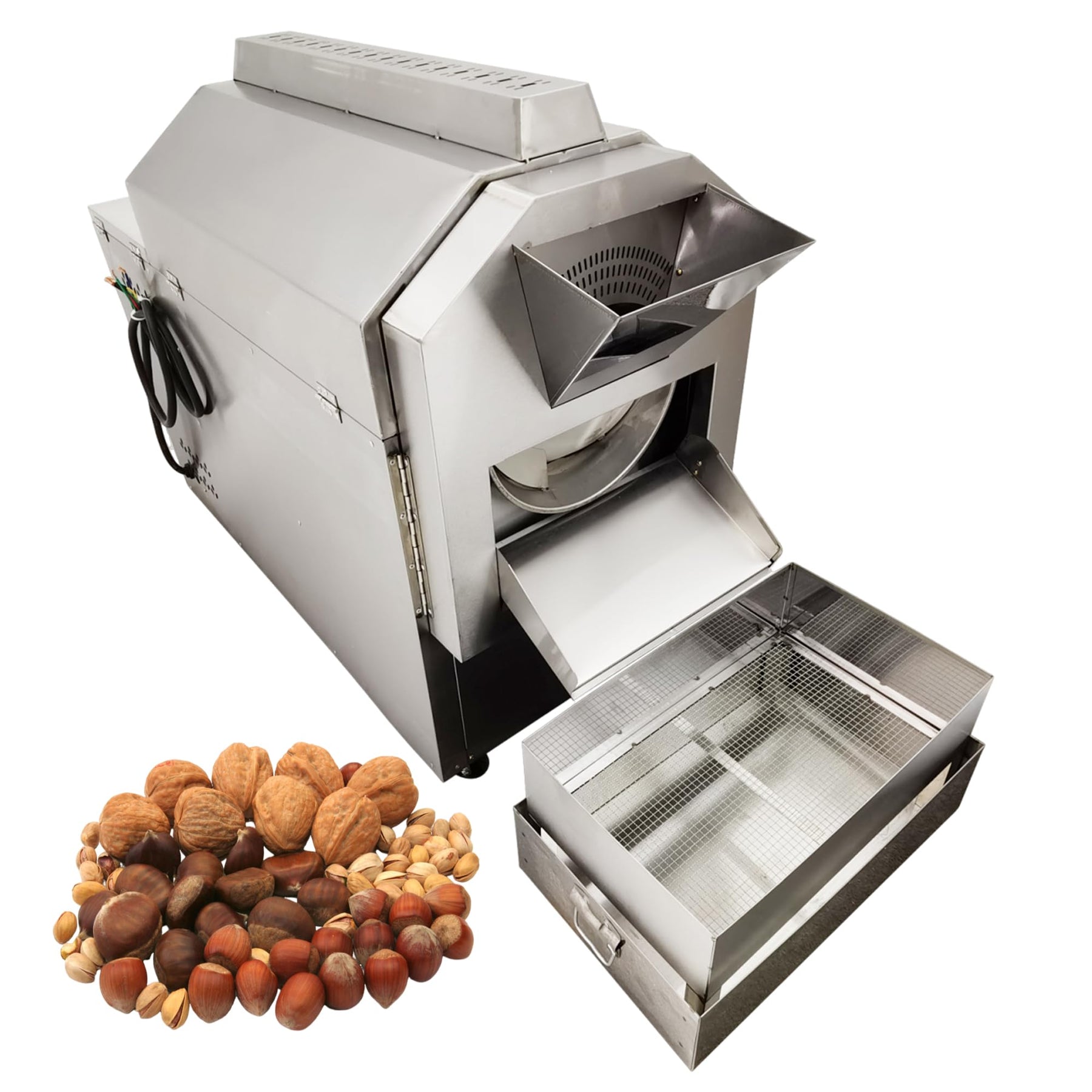 EQCOTWEA Commercial Roaster Machine 55LB Drum Rotary Roasting Machine Stainless Steel Peanut Walnut Chestnut Roasting Stir-Fry Drying Roaster Machine 0-300℃ 220V 3 Phase