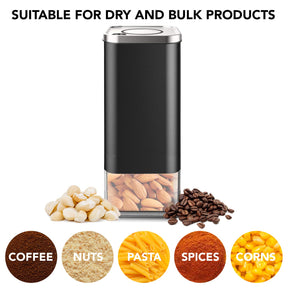 Kaffe Glass Coffee Canister (16oz) w/Airtight Lid - Click to Release Seal - BPA Free Glass & Stainless Steel - Elegant Kitchen Storage Container for Coffee, Nuts, Rice, Flour, Sugar, Tea, Cereal