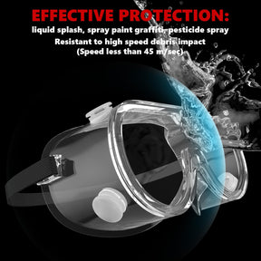 Super More Anti-Fog Protective Safety Goggles Clear Lens Wide-Vision Adjustable Chemical Splash Eye Protection Soft Lightweight Eyewear