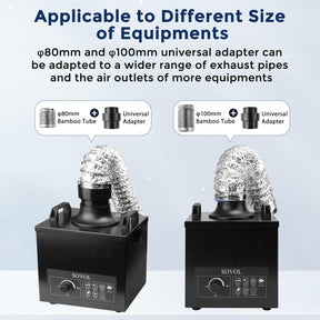 Sovol はんだ煙抽出器、100W 吸引煙吸収除去器、風量 200m³/h、3 段階濾過、2 種類の形状の煙フード、3 本の排気ホース、溶接煙吸収はんだ付け用
