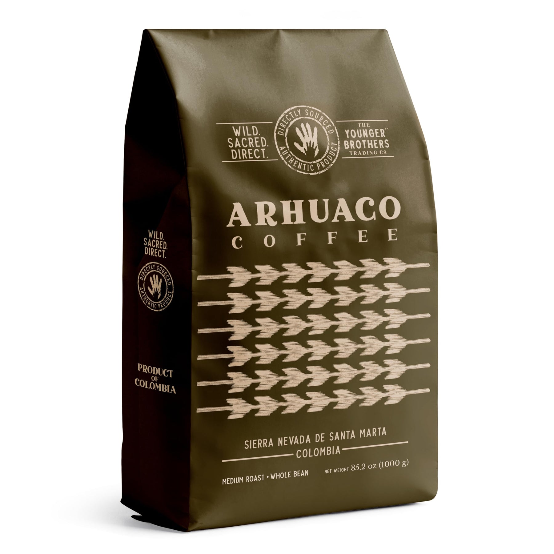 The Younger Brothers Trading Co. Arhuaco Coffee | Indigenous Wild Organic Whole Bean | Ethically Sourced Single Origin Colombian Coffee | Arhuaco Medium Roast (1kg / 35.2oz bag)