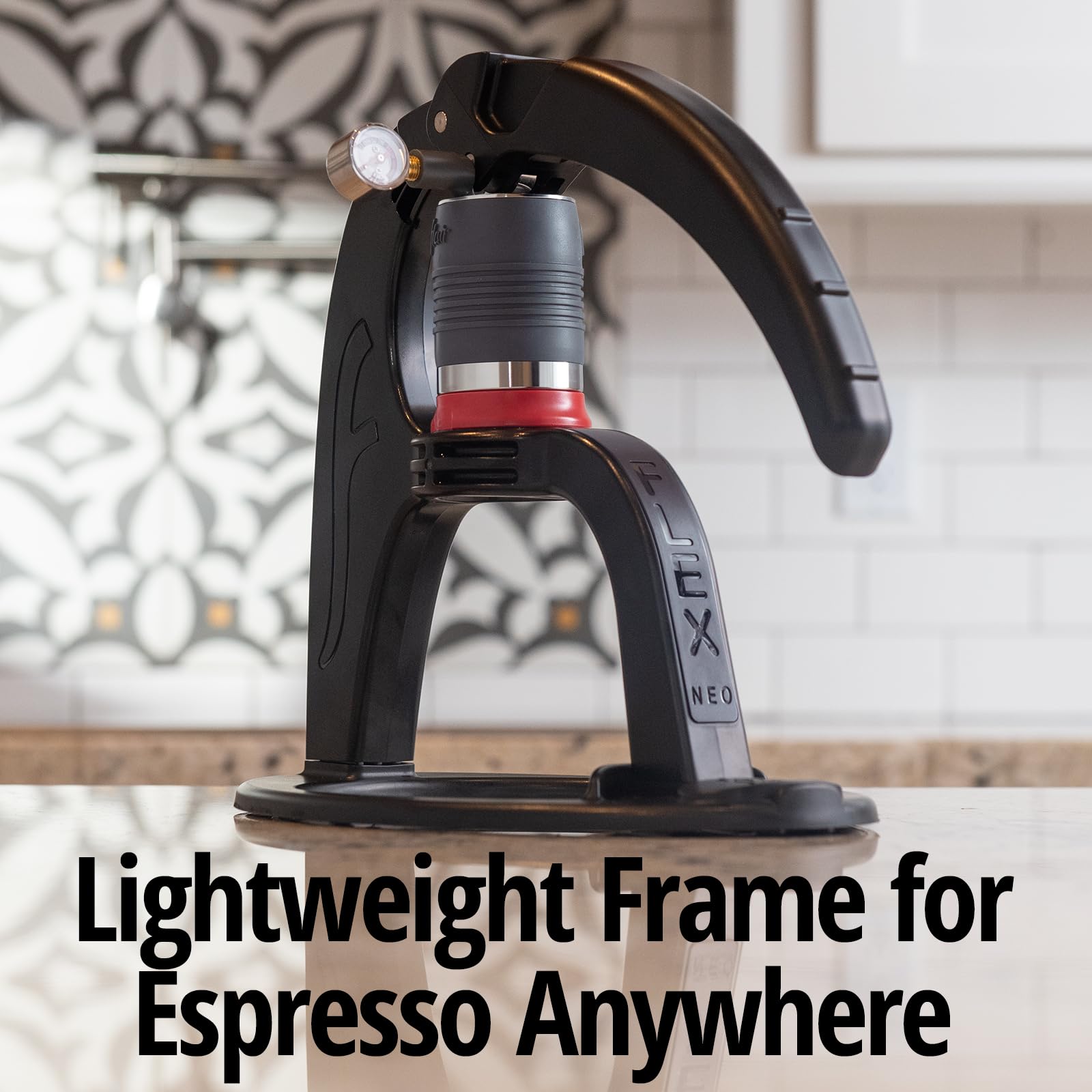 Flair The NEO Flex with Carrying Case: UPDATED Direct Lever Manual Espresso Maker for Beginners and Travel - Pressure Gauge for 9 BAR Brewing Included