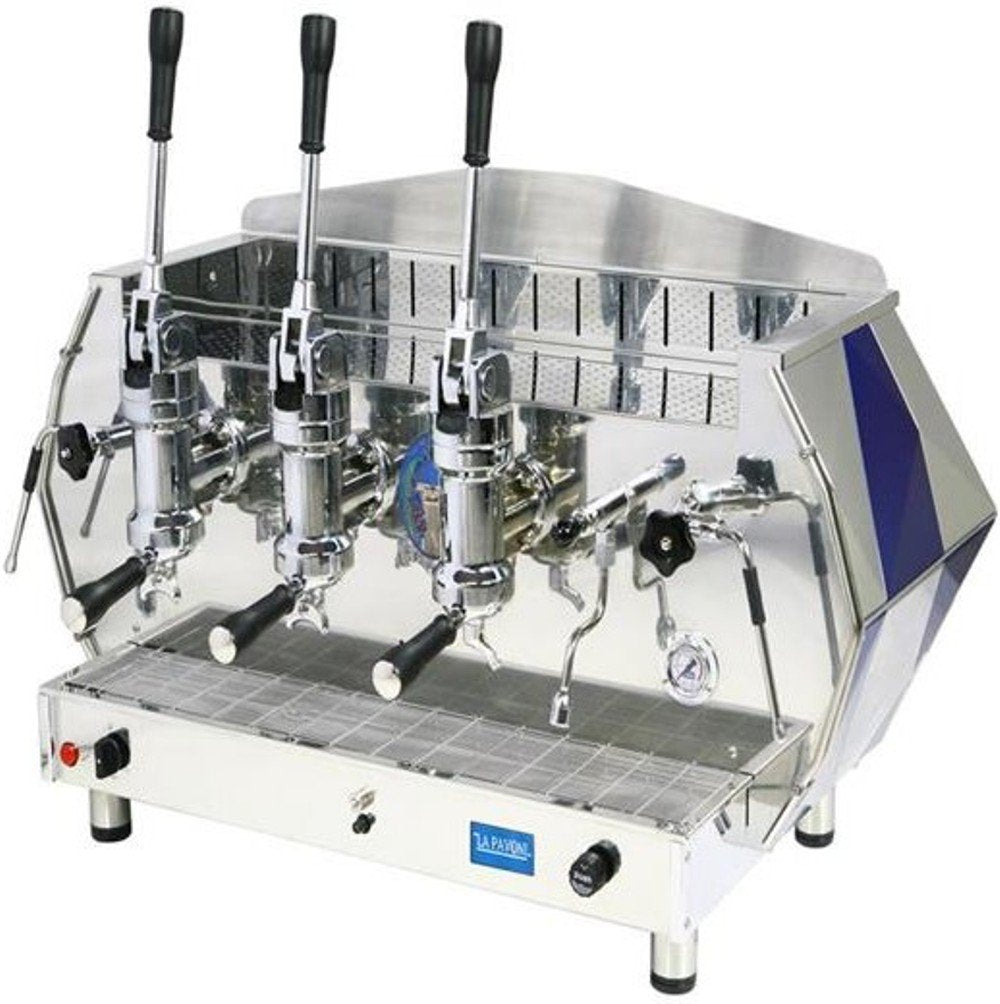 La Pavoni DIA 3L-B Espressomaschine mit 3 Brühgruppen, Diamante Hebel, Saphirblau, 22,5 l Kesselwasserkapazität, Hebelkolbenbedienung, 1 Heißwasserhahn