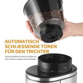 Ollygrin Kaffeemühle mit Kegelmahlwerk, elektrische konische Kaffeebohnenmühle mit 30 einstellbaren Mahlgradeinstellungen für 2–12 Tassen, Silber und Schwarz