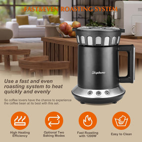 HOMOKUS Coffee Roaster Machine for Home Use - Two Baking Modes (Med and Dark) - One-Touch Control - Cooling Mode Included