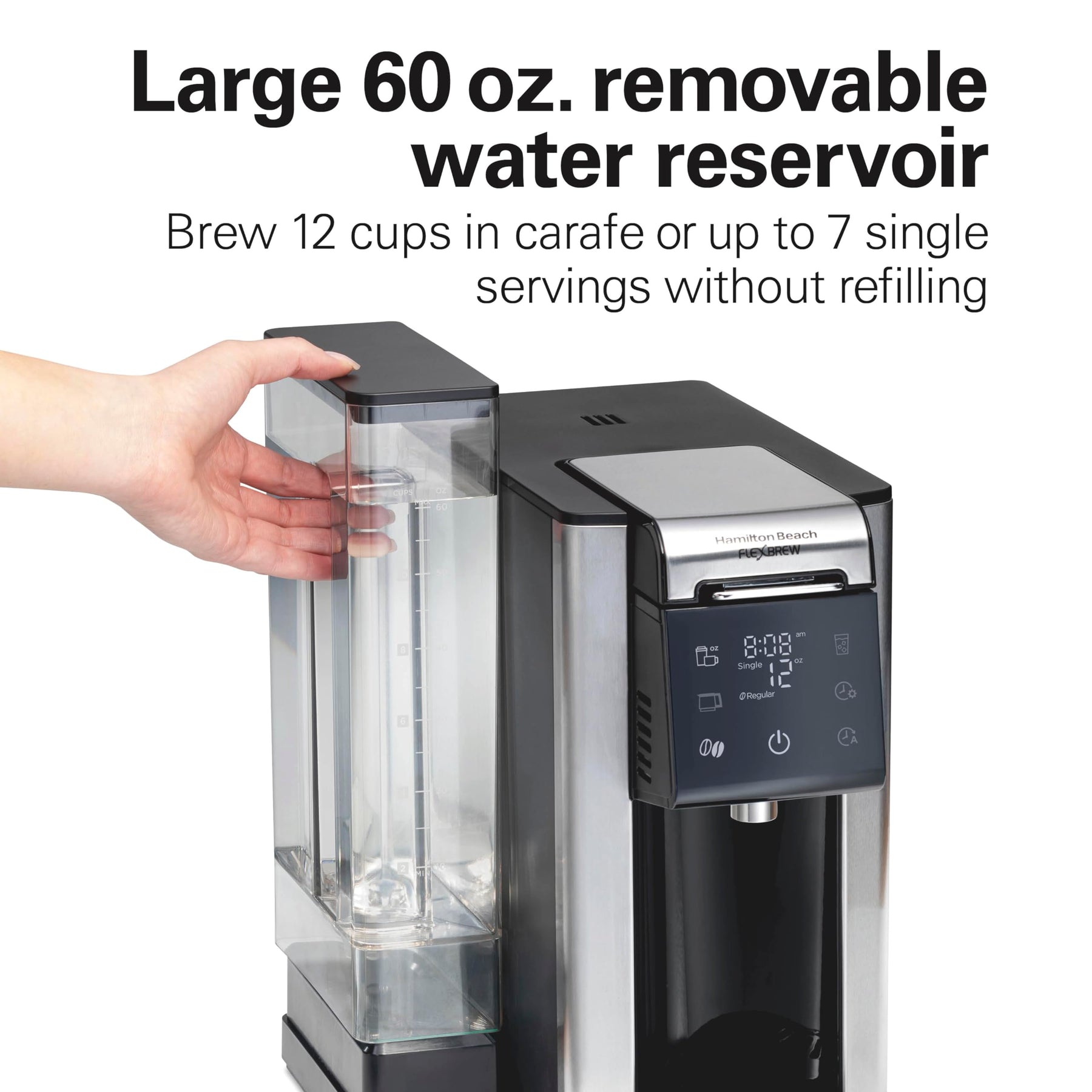 Hamilton Beach FlexBrew Advanced 5-in-1, programmierbare Filterkaffeemaschine für 12 Tassen und Einzelportionen für Heiß- und Eiskaffee mit beweglichem 60-oz-Wasserbehälter, Verwendung von Padpackungen und Kaffeesatz, schnelles Brühen, schwarz (49924)