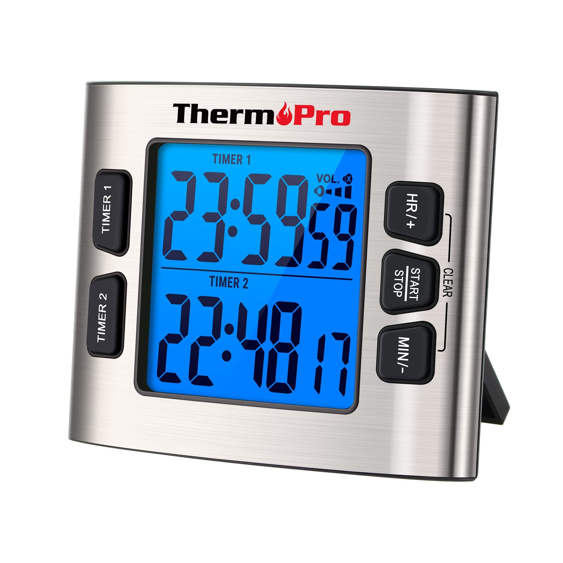 ThermoPro TM02 Digitaler Küchentimer mit zwei Countdown-Stoppuhren, Timer/Magnetische Timeruhr mit einstellbarem lautem Alarm und LCD-Hintergrundbeleuchtung, große Ziffern/24 Stunden für Kinderlehrer