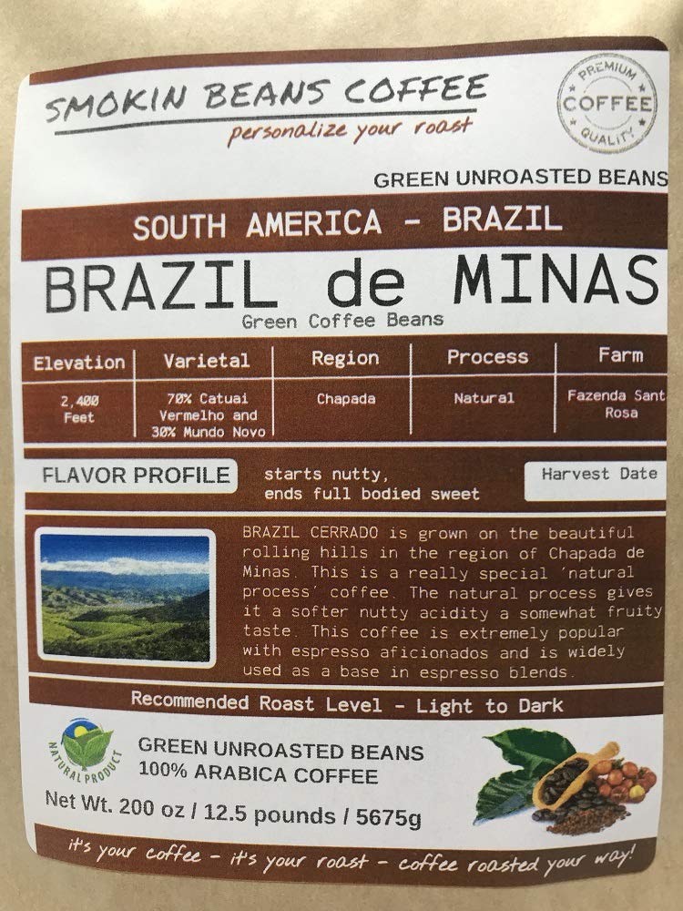 12.5-pound Brazil (Unroasted Green Coffee Beans) premium Arabica beans grown in South America fresh current-crop beans for home coffee roasters, specialty-grade coffee beans, good long-term storage