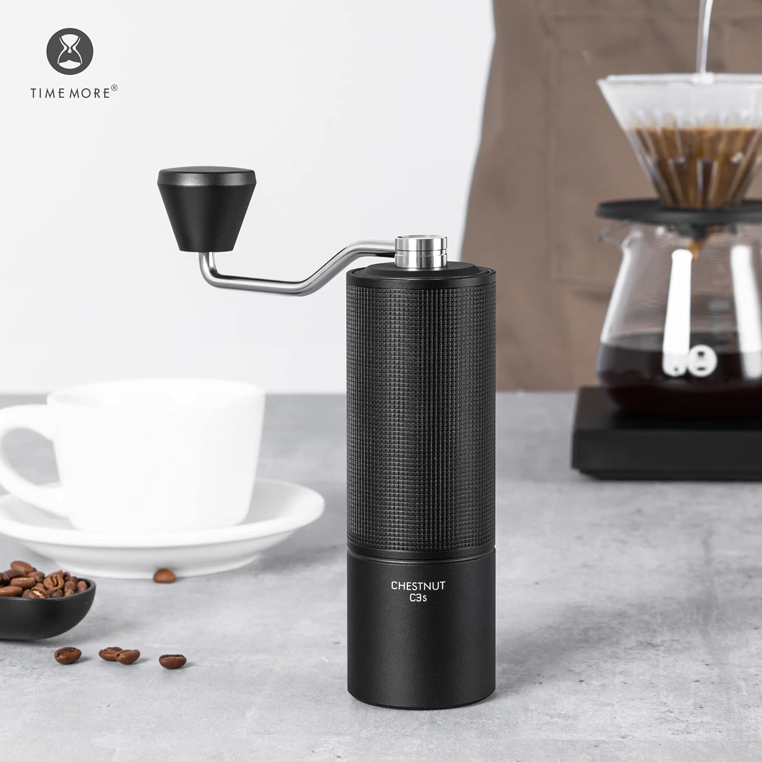 TIMEMORE Chestnut C3S Manual Coffee Grinder, Hand Coffee Grinder with Adjustable Grind Setting, Stainless Steel S2C Conical Burr Coffee Grinder, for Espresso to French Press (C3S Black)