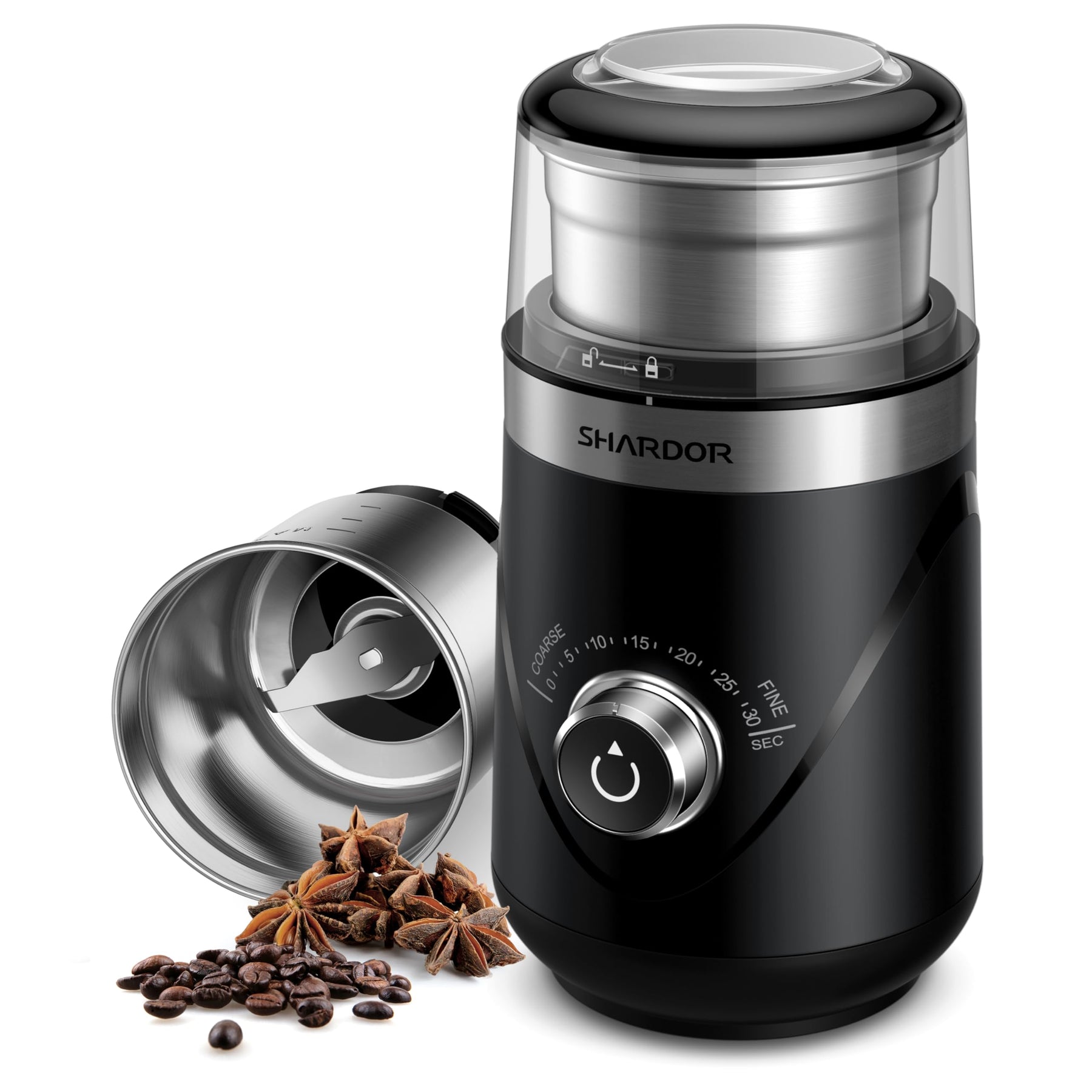 SHARDOR Upgraded Adjustable Coffee Grinder Electric, Herb/Spice Grinder, Espresso Grinder with 1 Removable Stainless Steel Bowl, Black, 2.0