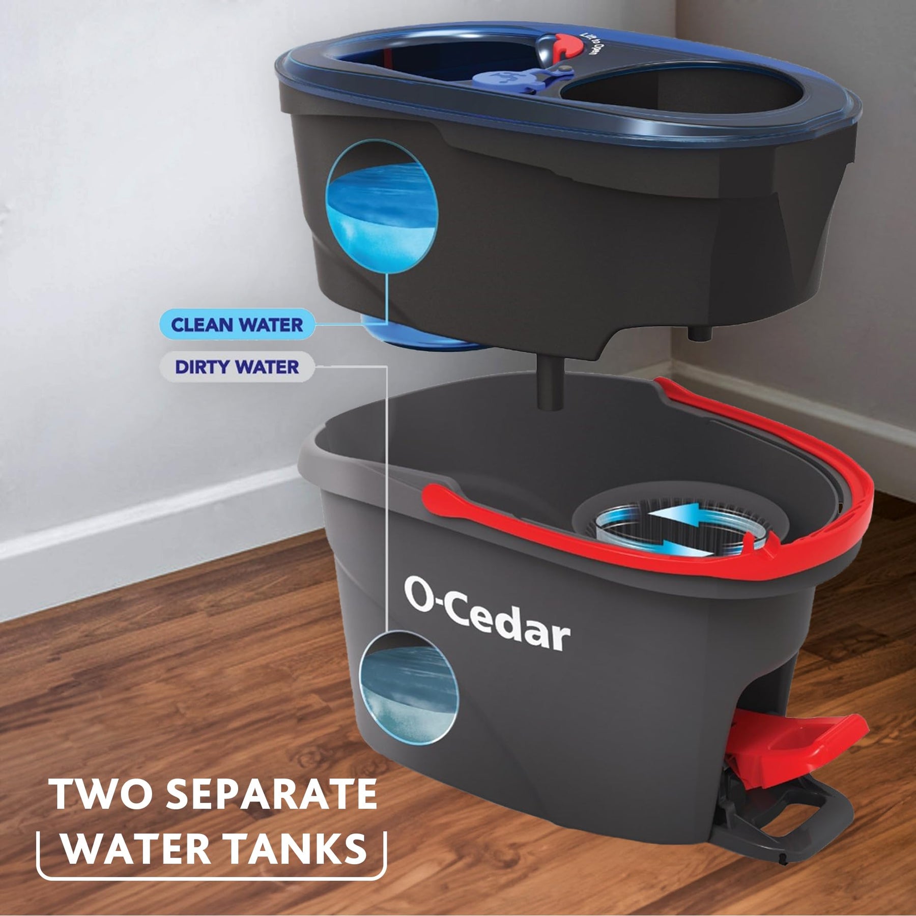 O-Cedar RinseClean Spin Mop &amp; Bucket System | Reinigen mit klarem Wasser | Entfernt 99 % aller Bakterien