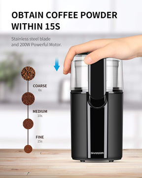 SHARDOR Coffee Grinder Electric, Coffee Bean Grinder Electric, Herb Grinder, Nut Grain Grinder with 1 Removable Stainless Steel Bowl, Black