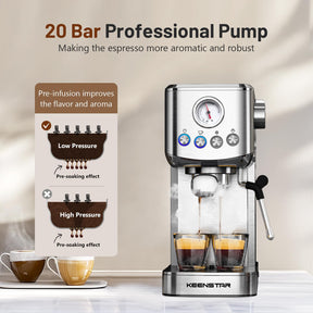 KEENSTAR Espresso Machine, 20 Bar Cold Brew Espresso Maker with Milk Frother Steam Wand, Latte Machine for Cappuccino, Latte, Gifts for Your Lover